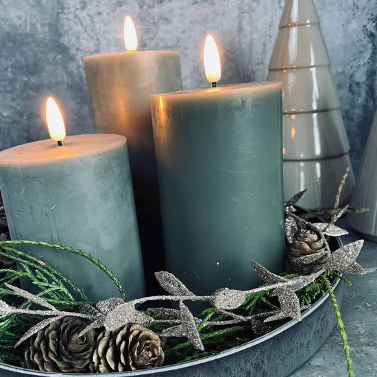 LED Bloklys / – Grøn 3 stk. Lys – Inkl. fjernbetjening - VIAMAJA.DK