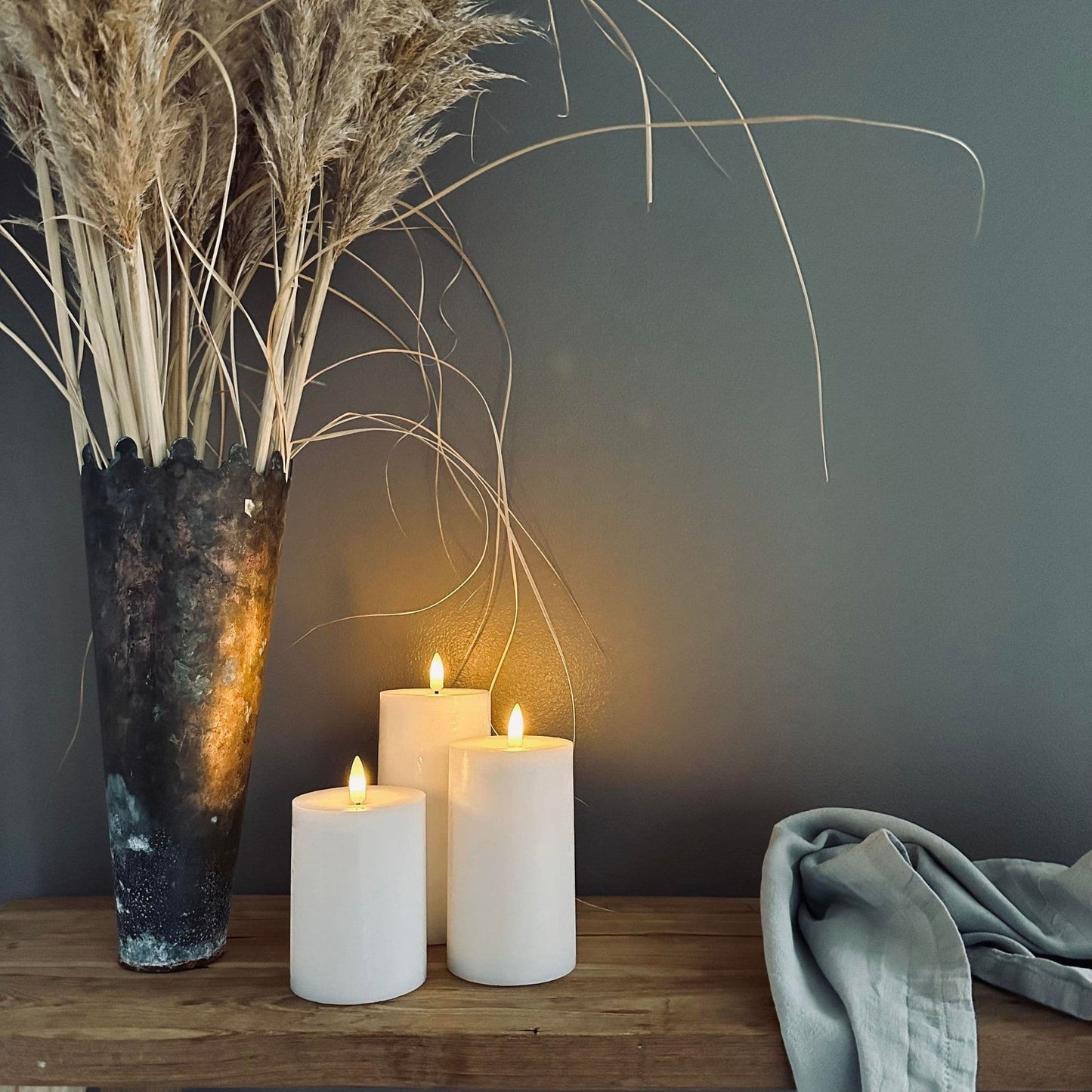 LED Bloklys / Hvid – 3 stk Rustik lys - VIAMAJA.DK