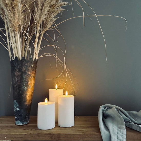 LED Bloklys / Hvid – 3 stk Rustik lys - VIAMAJA.DK