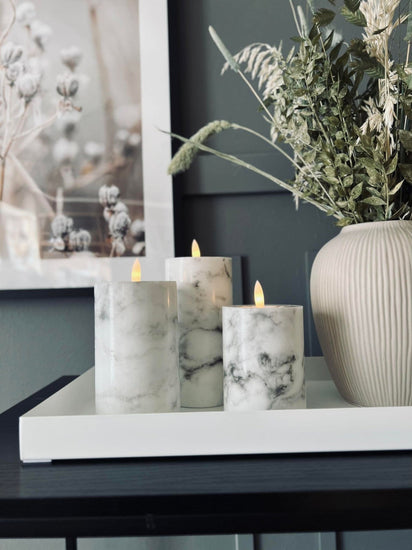 LED Bloklys Marmor - 3 stk med fjernbetjening - VIAMAJA.DK