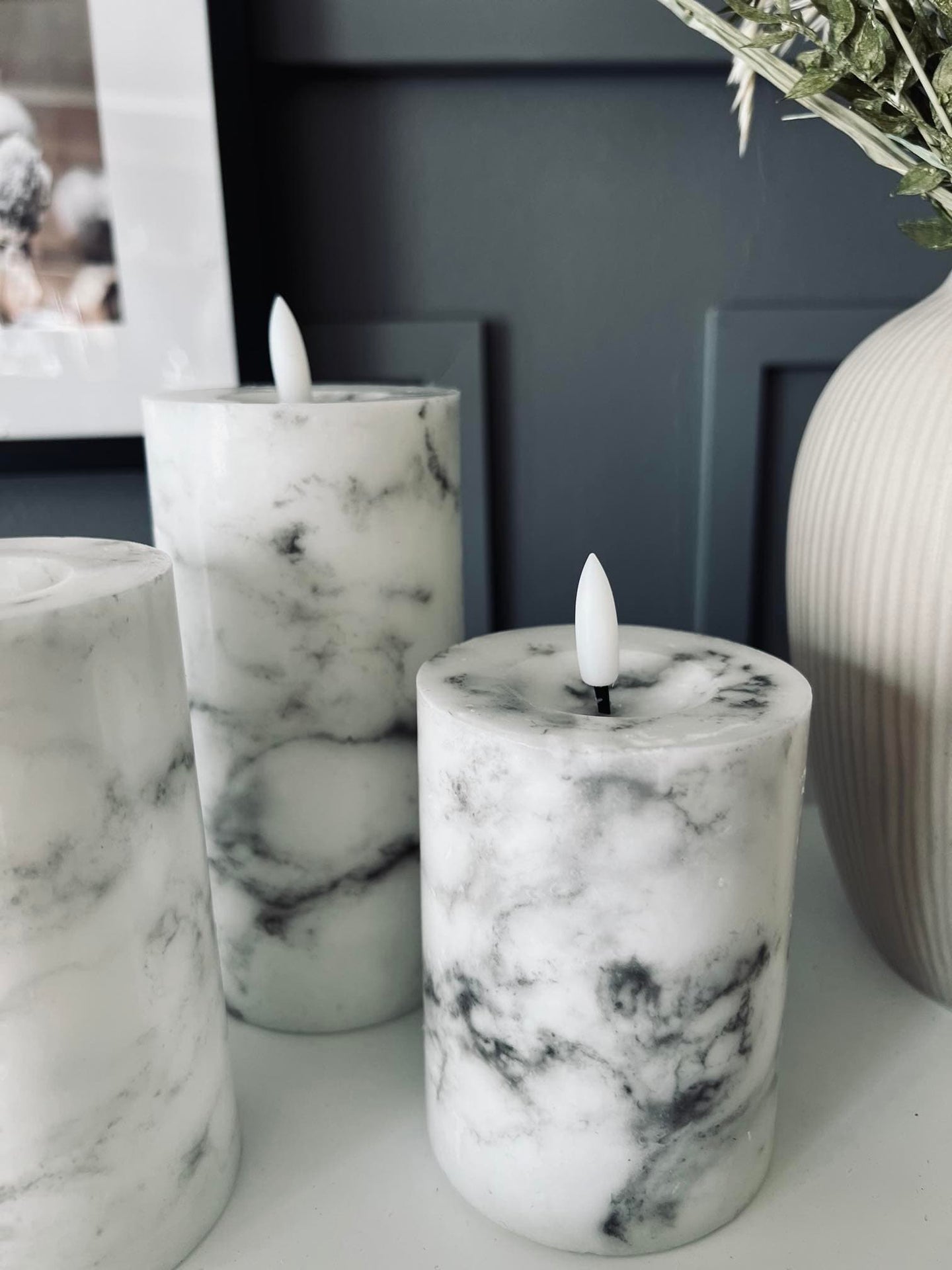 LED Bloklys Marmor - 3 stk med fjernbetjening - VIAMAJA.DK