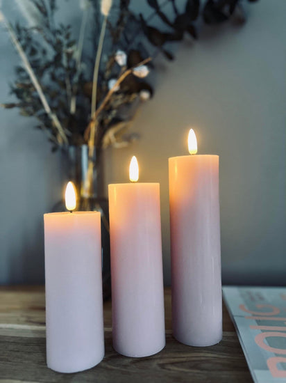 LED Bloklys / Rosa – 3 stk. Lys – Inkl. fjernbetjening - VIAMAJA.DK