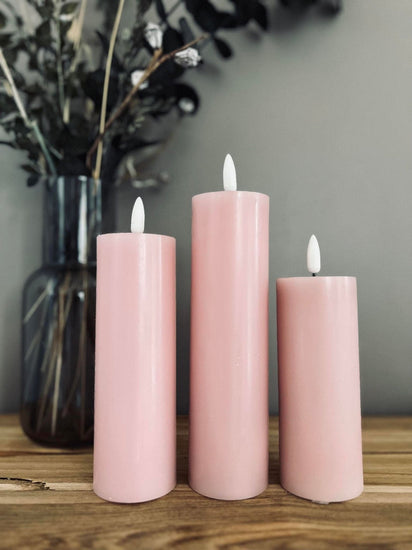 LED Bloklys / Rosa – 3 stk. Lys – Inkl. fjernbetjening - VIAMAJA.DK