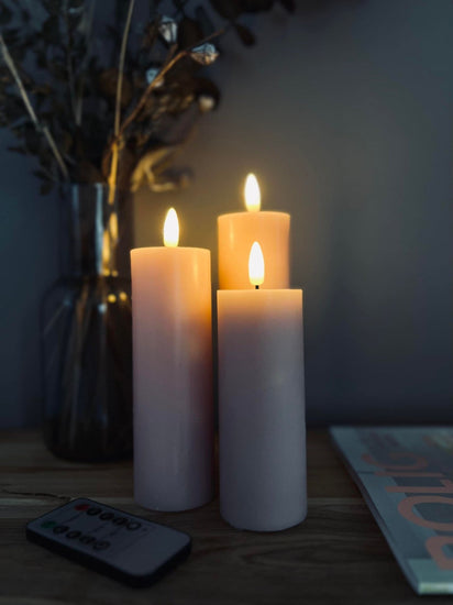 LED Bloklys / Rosa – 3 stk. Lys – Inkl. fjernbetjening - VIAMAJA.DK