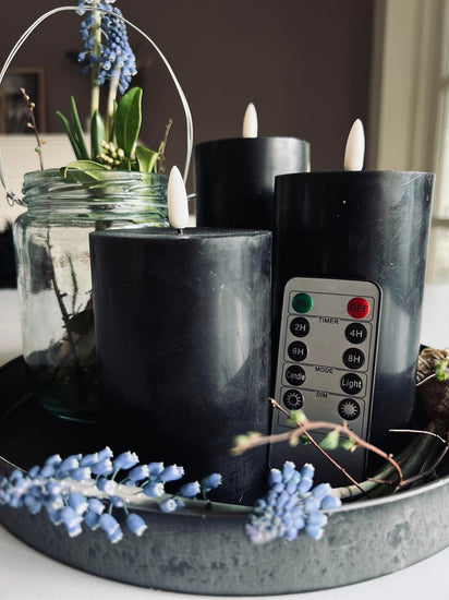 LED Bloklys / Sort 3 stk. Lys – Inkl. fjernbetjening - VIAMAJA.DK
