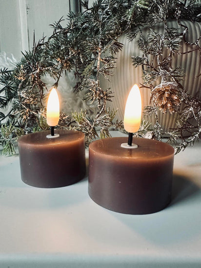LED Fyrfadslys 2 stk - Grå / taupe voks - VIAMAJA.DK