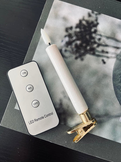 LED Juletræslys 10 stk m. Messingholder og fjernbetjening - VIAMAJA.DK