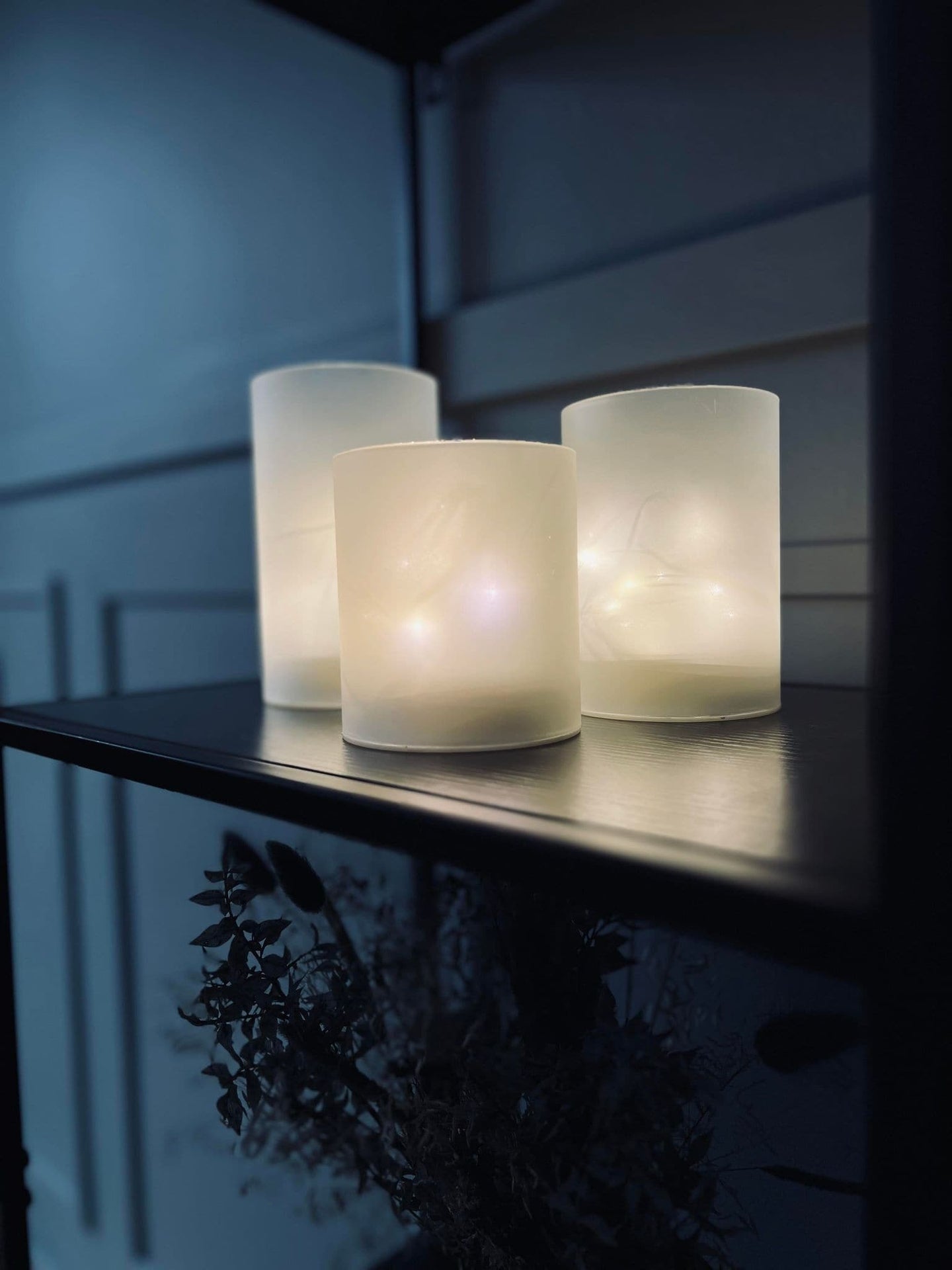 LED Lys i frosset glas - Sæt med 3 lys + timerfunktion - VIAMAJA.DK