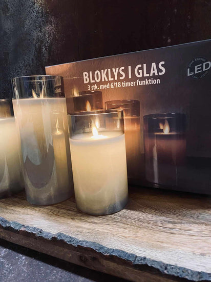 LED Lys i Røgfarvet glas m. timer - 3 stk. - VIAMAJA.DK