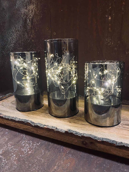 LED lystråd - Gavesæt af 3 stk. glas cylinder - VIAMAJA.DK