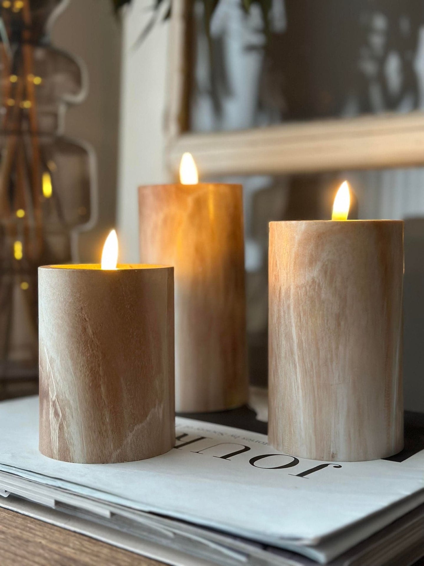 LED marmor bloklys 12,5cm - Beige - VIAMAJA.DK