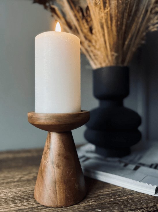 Lysestage til bloklys – Konisk wood 10cm - VIAMAJA.DK