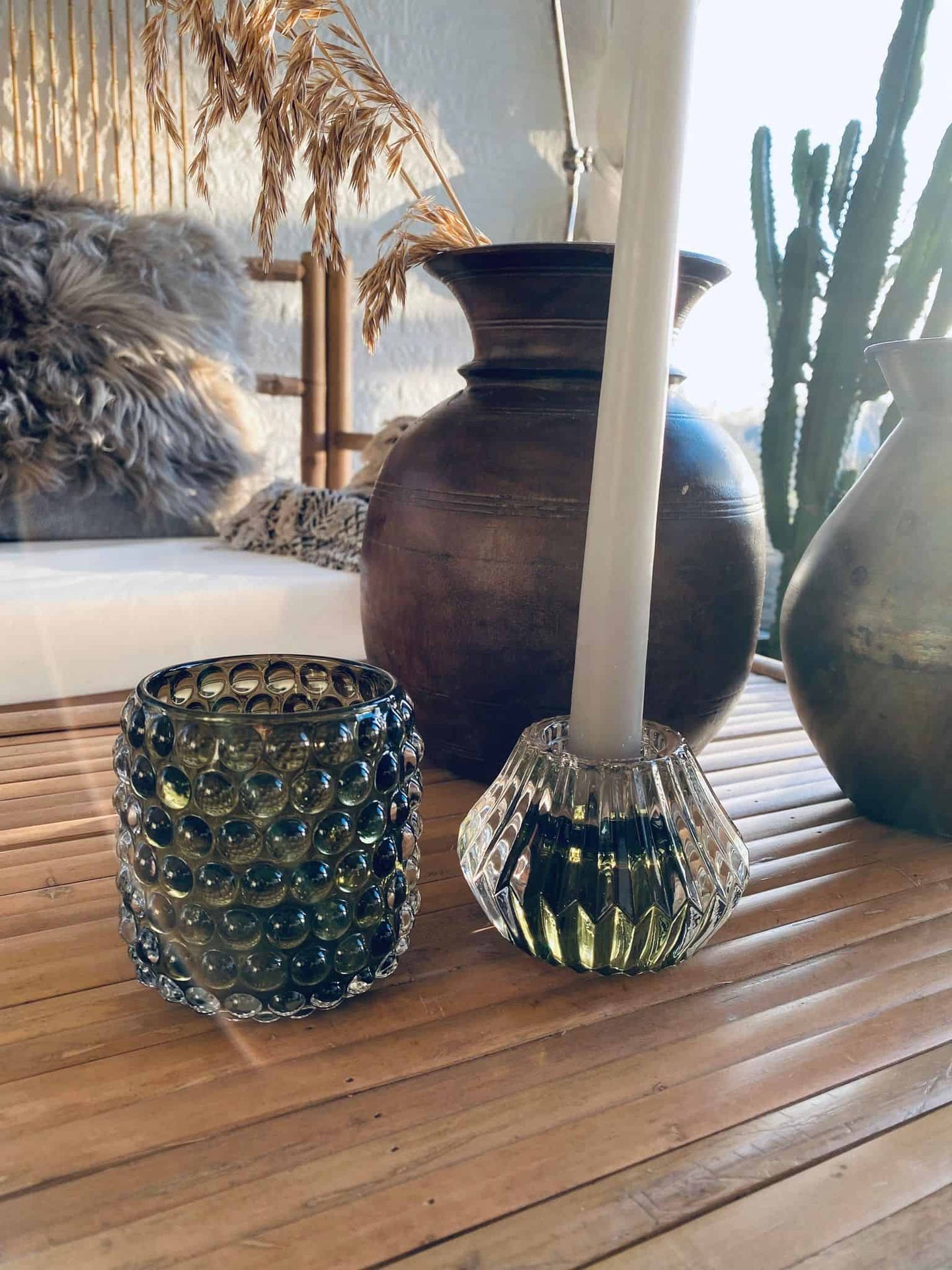 Lysestage - Vendbar grøn/klar glas - VIAMAJA.DK