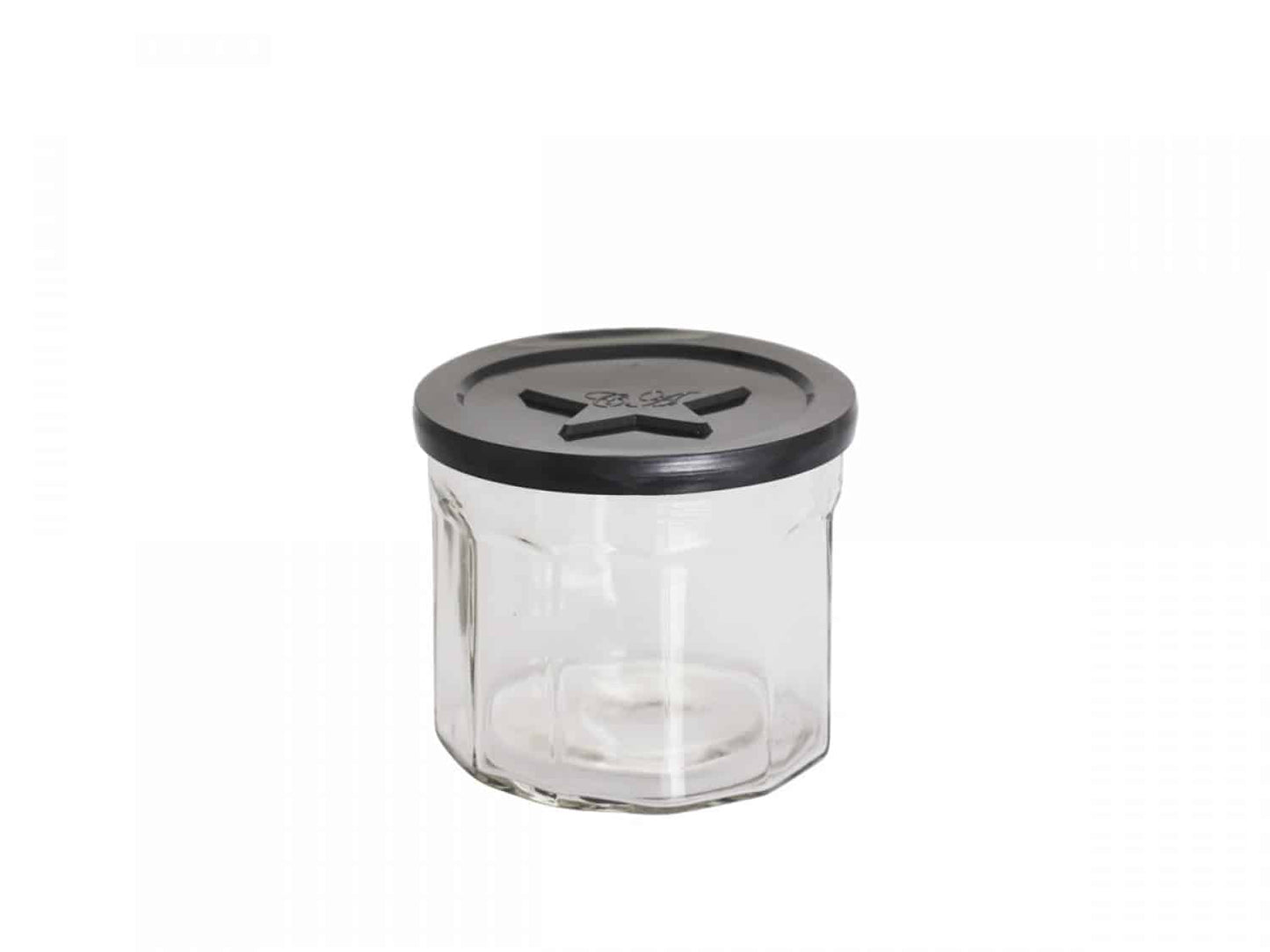 Marmeladeglas m. sort stjerne låg - 120ml - VIAMAJA.DK