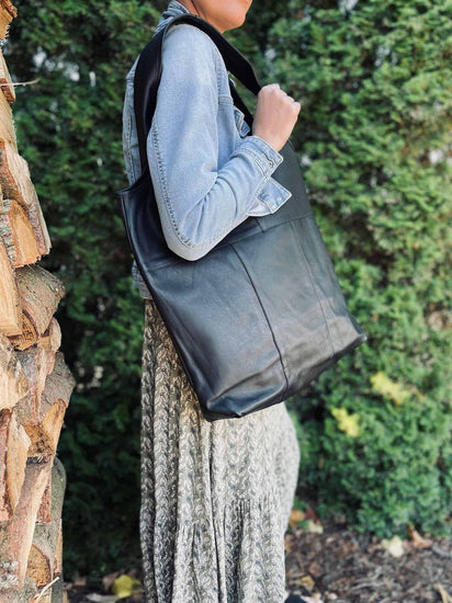 Oversize Læder Shopper - Black - VIAMAJA.DK
