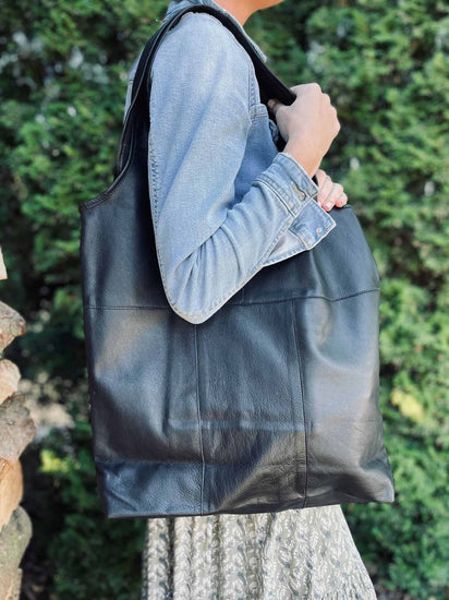 Oversize Læder Shopper - Black - VIAMAJA.DK