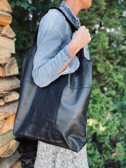 Oversize Læder Shopper - Black - VIAMAJA.DK
