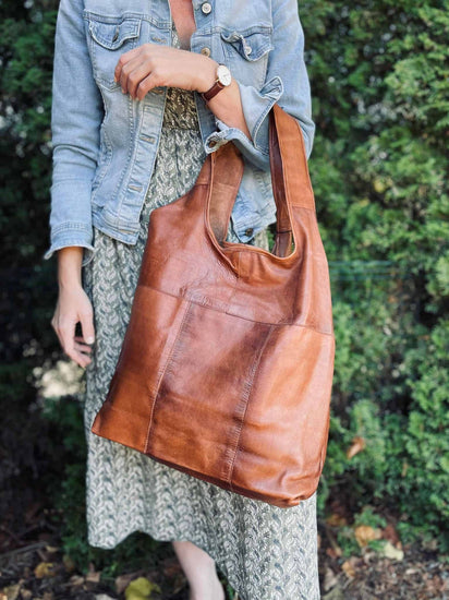 Oversize Læder Shopper – Walnut - VIAMAJA.DK