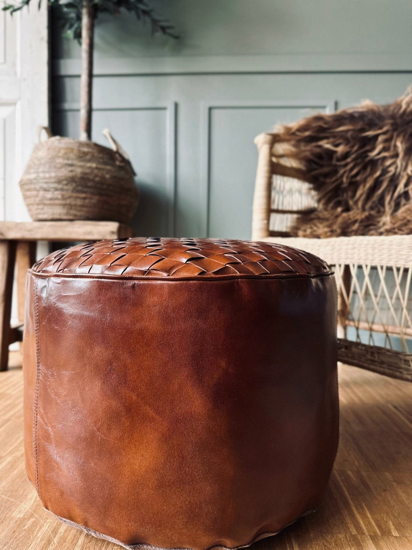 Puff med flet top - Cognac - VIAMAJA.DK