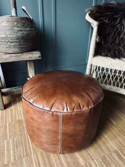 Puff med glat top - Cognac - VIAMAJA.DK