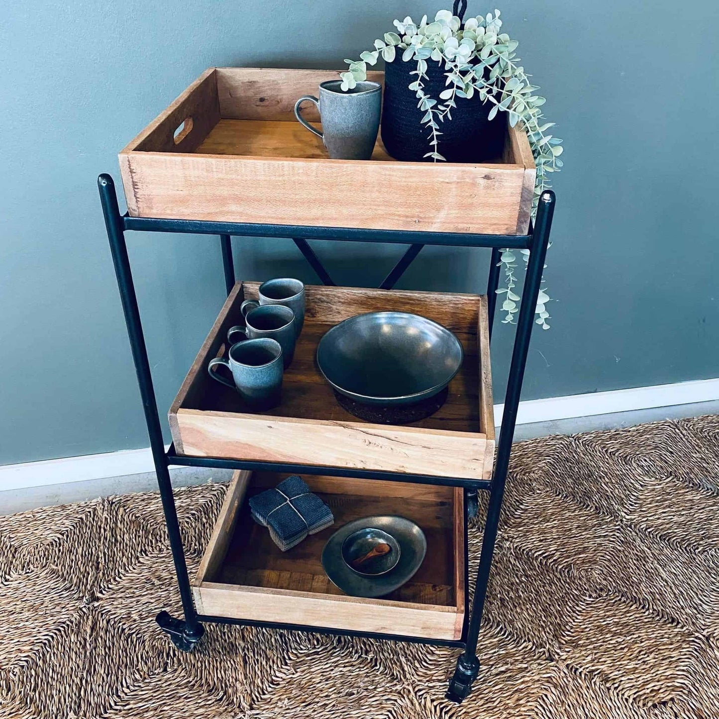 Rullevogn med 3 bakker - Industrielt design - VIAMAJA.DK