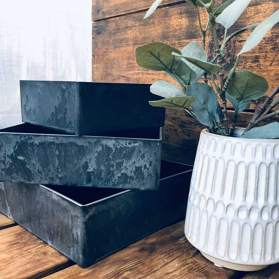 Sæt af 3 opbevaringskasser - Beton look - VIAMAJA