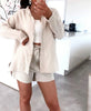 Sett med vaffel-skjorte og shorts - Beige bomull