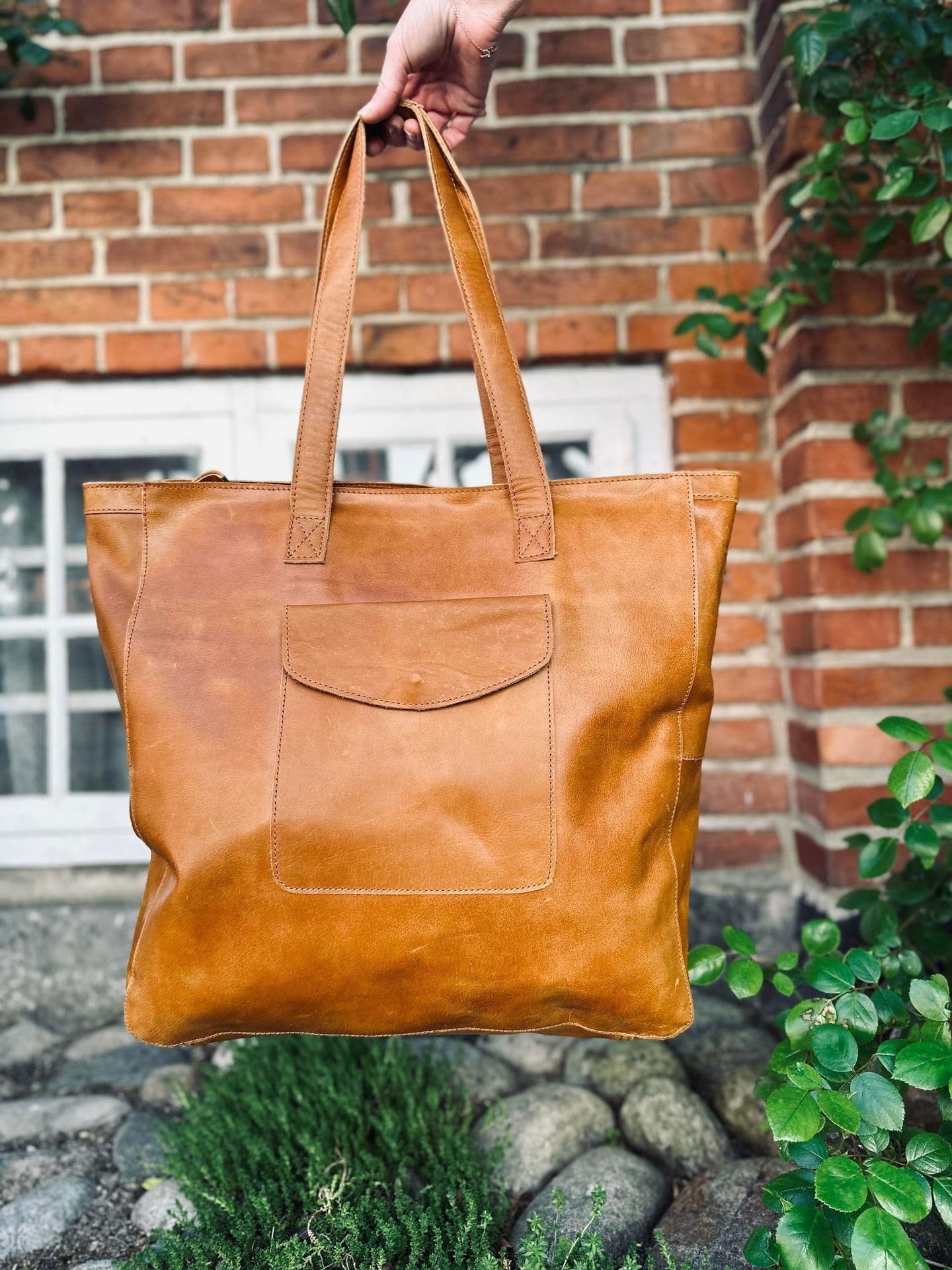 Shopper BIG BUFFALO – Cognac bøffellæder - VIAMAJA.DK