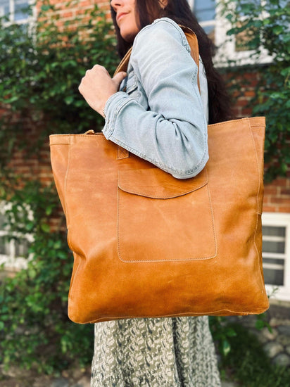 Shopper BIG BUFFALO – Cognac bøffellæder - VIAMAJA.DK