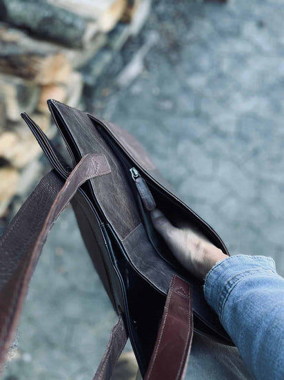 Shopper i kraftig recycling læder – Brown - VIAMAJA.DK