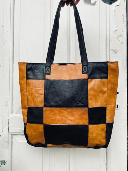 Shopper PATCHWORK - Cognac / Black - VIAMAJA.DK