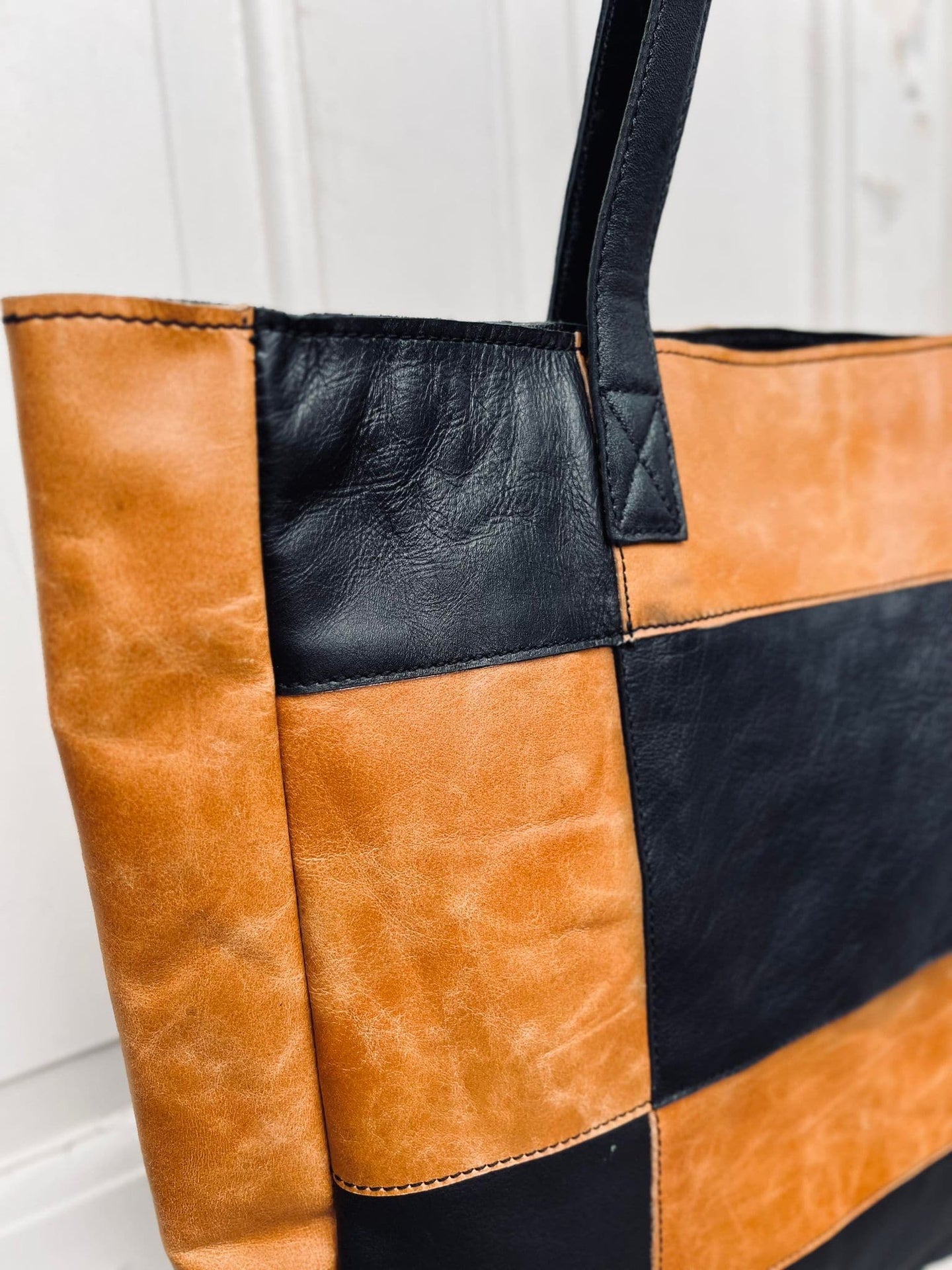 Shopper PATCHWORK - Cognac / Black - VIAMAJA.DK