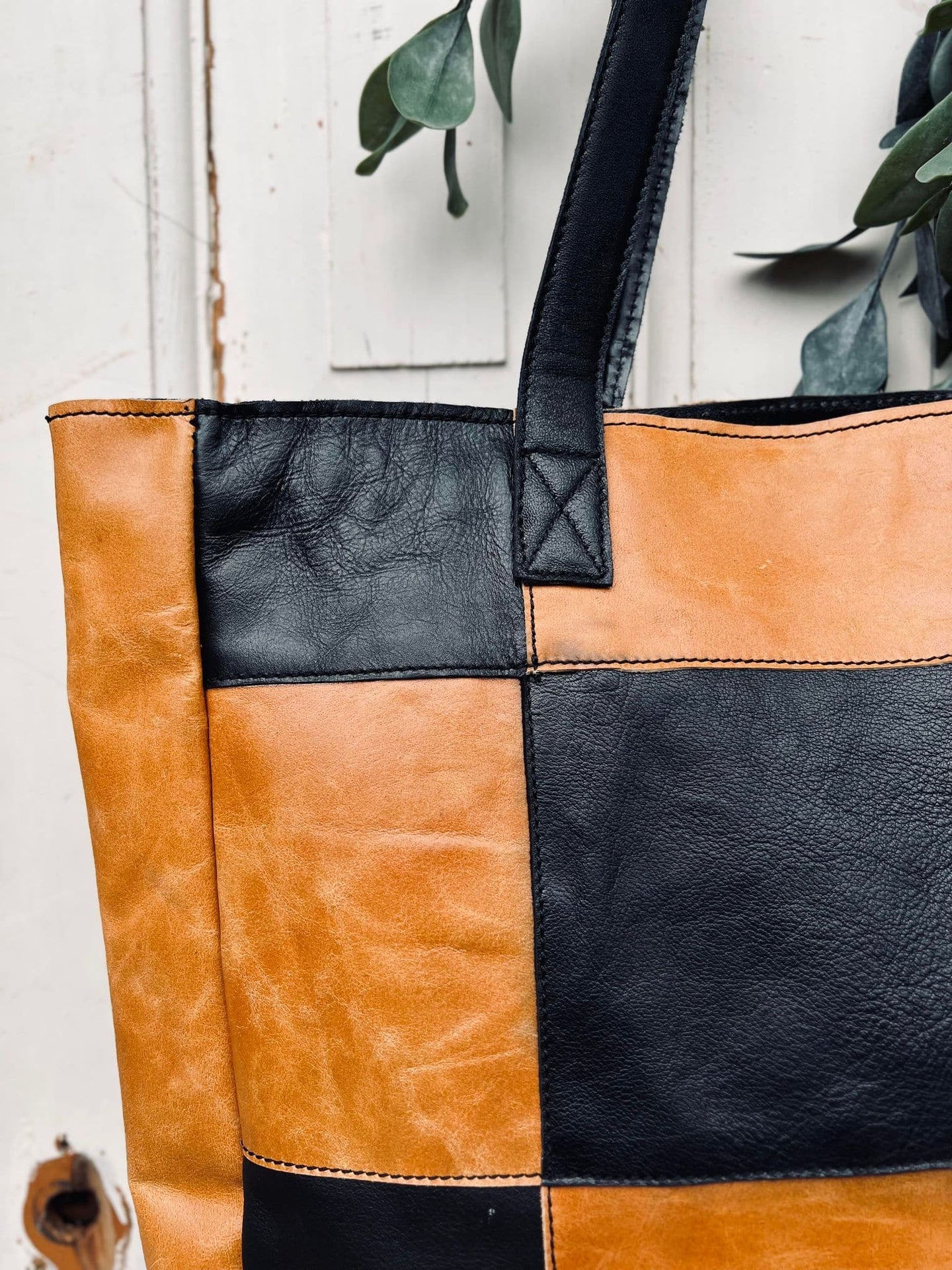Shopper PATCHWORK - Cognac / Black - VIAMAJA.DK