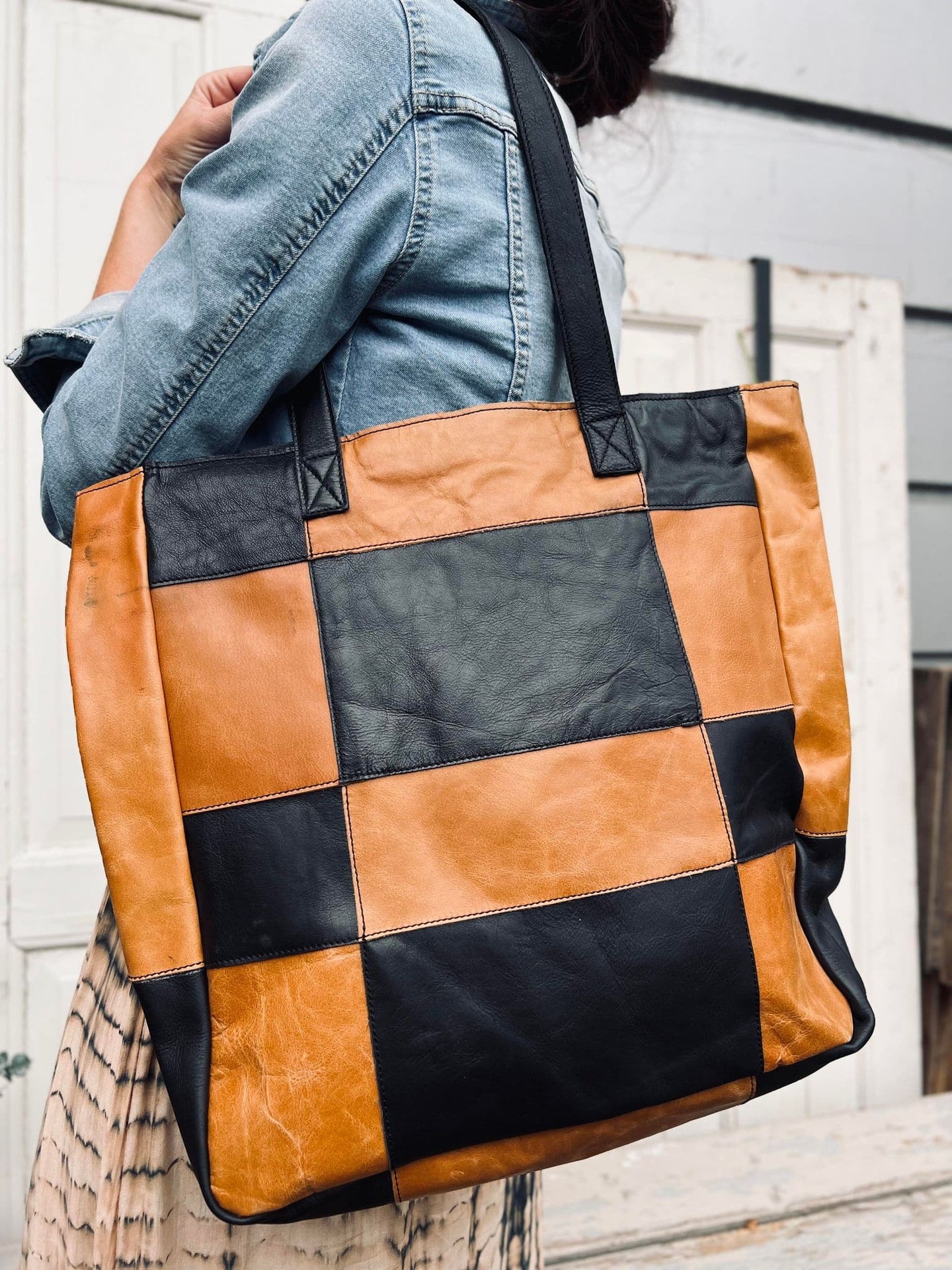 Shopper PATCHWORK - Cognac / Black - VIAMAJA.DK