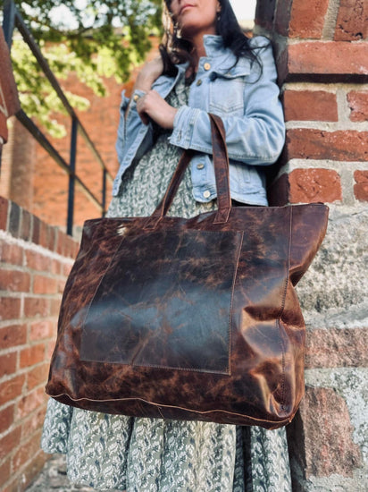 Shopper XL OLINE DARK URBAN - Bøffellæder - VIAMAJA.DK