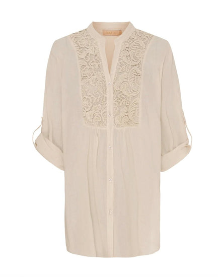 Skjorte Celina med broderi – Beige - VIAMAJA.DK