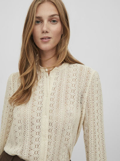 Skjorte med blonde Off - white - VIAMAJA.DK