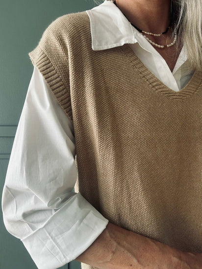 Skjorte med vest – Onesize Norah beige - VIAMAJA.DK