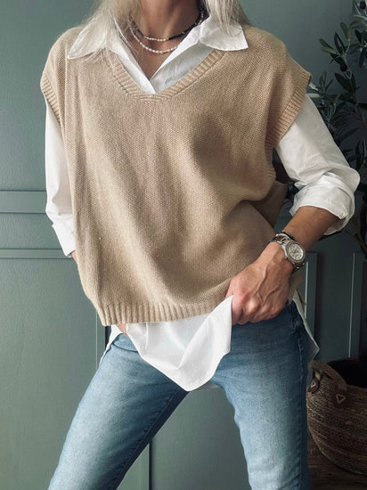 Skjorte med vest – Onesize Norah beige - VIAMAJA.DK