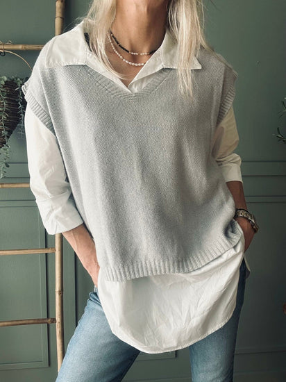 Skjorte med vest – Onesize Norah grey - VIAMAJA.DK