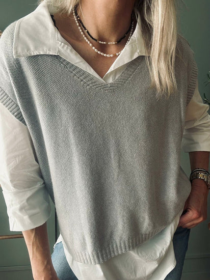 Skjorte med vest – Onesize Norah grey - VIAMAJA.DK