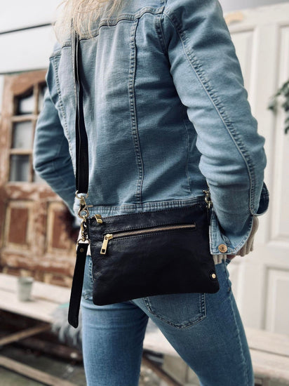 Smuk læder clutch - LADY black / gold - VIAMAJA.DK