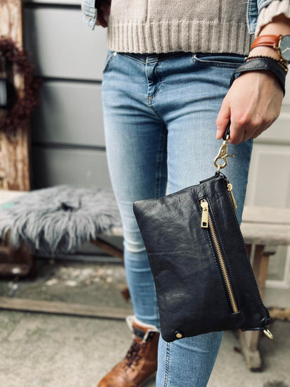 Smuk læder clutch - LADY black / gold - VIAMAJA.DK