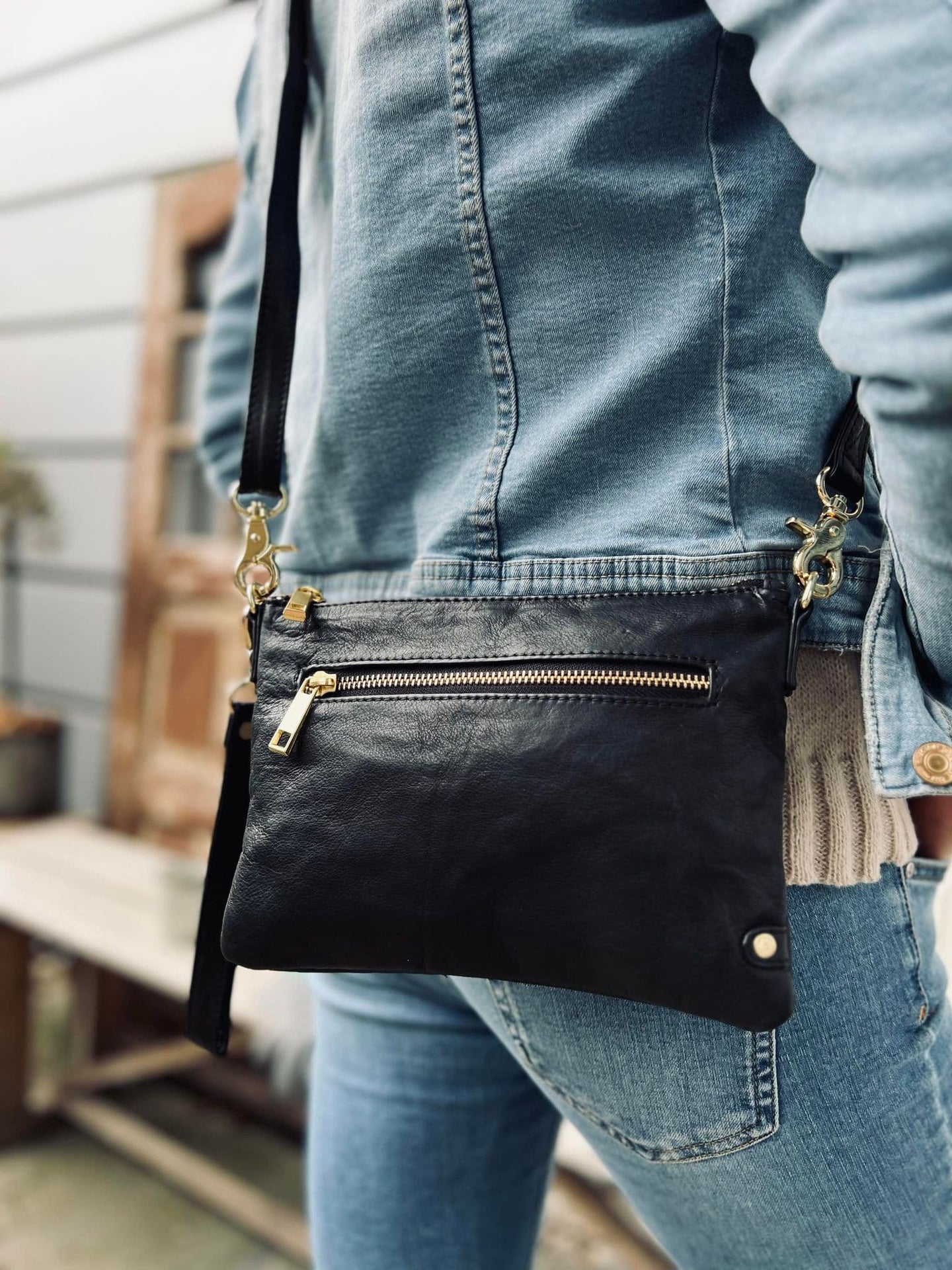 Smuk læder clutch - LADY black / gold - VIAMAJA.DK