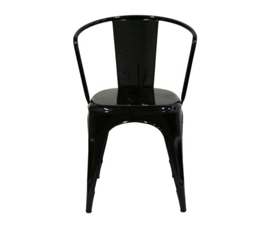 Spisebordsstol med armlæn- blank sort pulverlakeret - VIAMAJA.DK