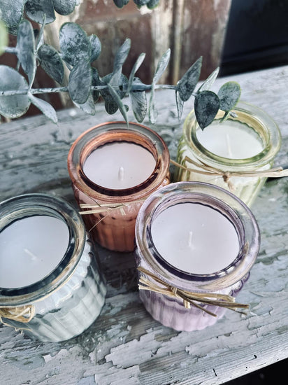 Stearinlys – Mix pastel i glas - VIAMAJA.DK