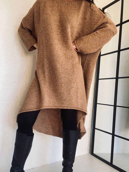 Strik kjole Cozy – Camel - VIAMAJA.DK