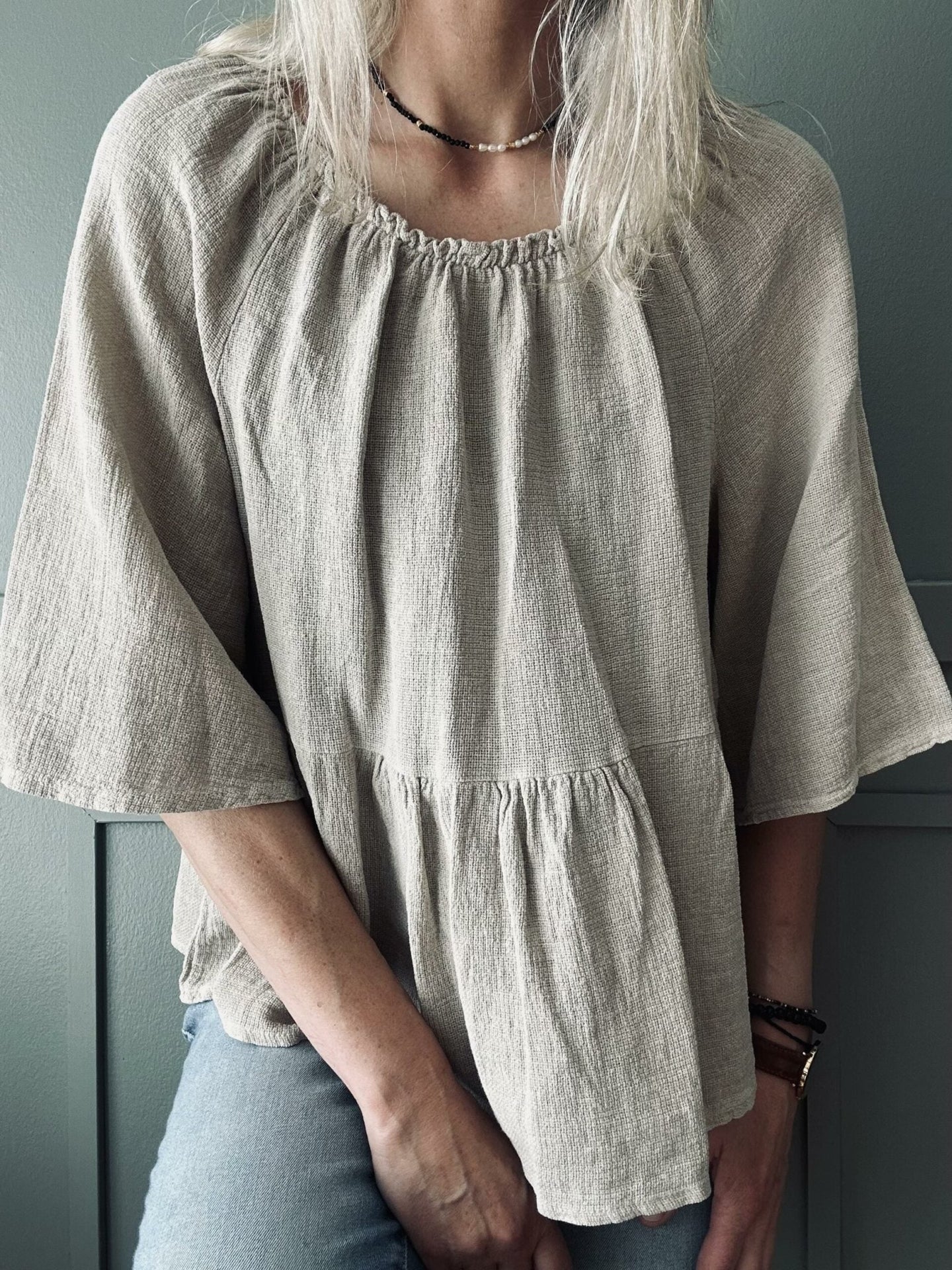 Summerbluse i hør mix – Beige - VIAMAJA.DK