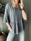 Summerbluse i hør mix - Blue - VIAMAJA.DK