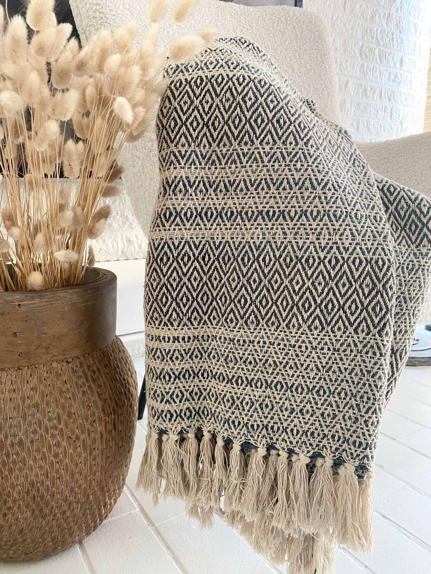 Tæppe genanvendt bomuld – Blå mix - VIAMAJA.DK
